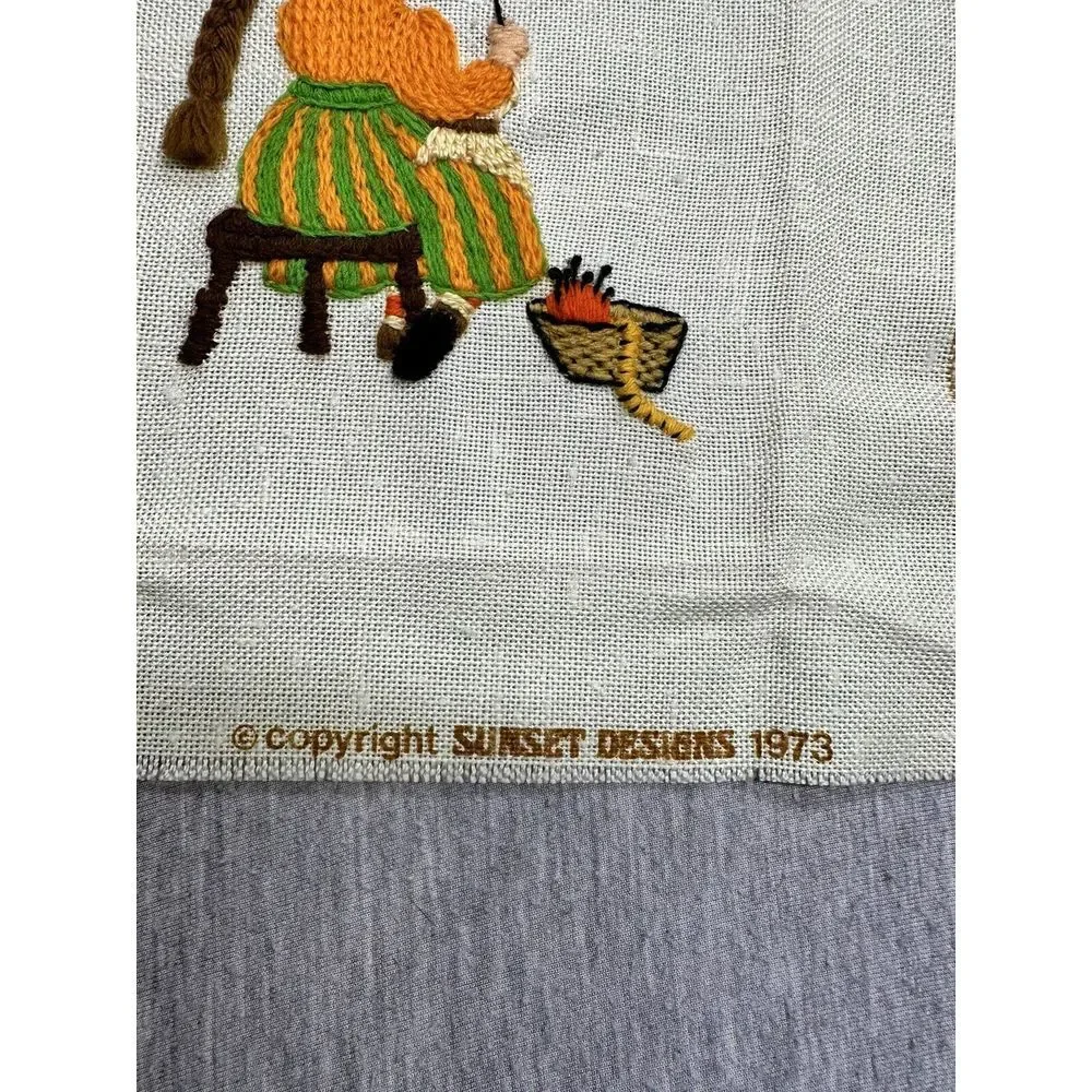 Vintage‎ Finished Sunset Designs Little Girl 70s Needlepoint Wall Art